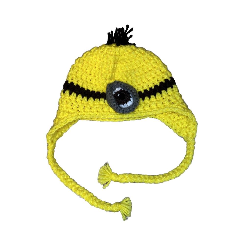 Handmade hand knit Minion Despicable Me stocking cap / costume hat